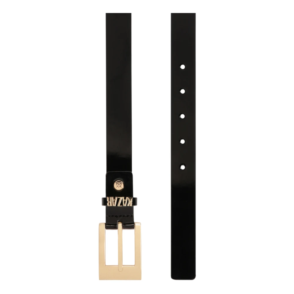 Kazar Smalle gelakte riem met gouden logo Black Dames