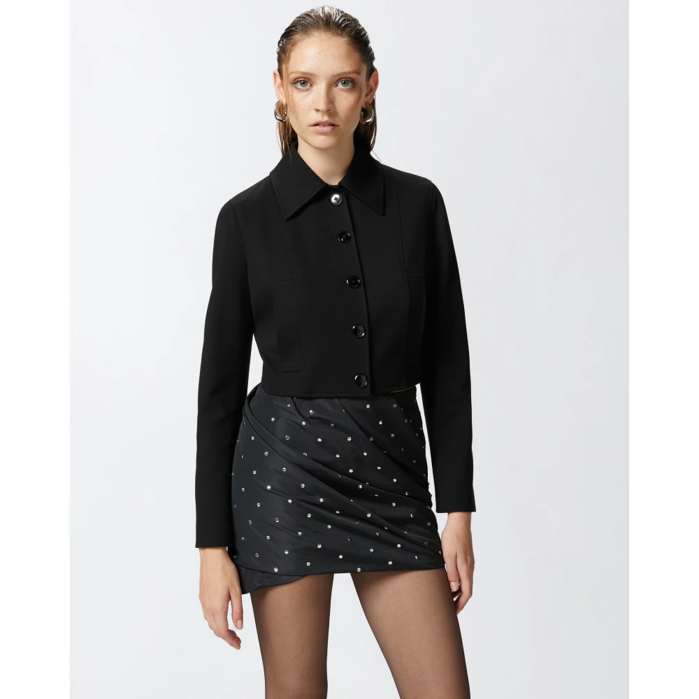 pinko Korte Zwarte Jas Stretchstof Black Dames