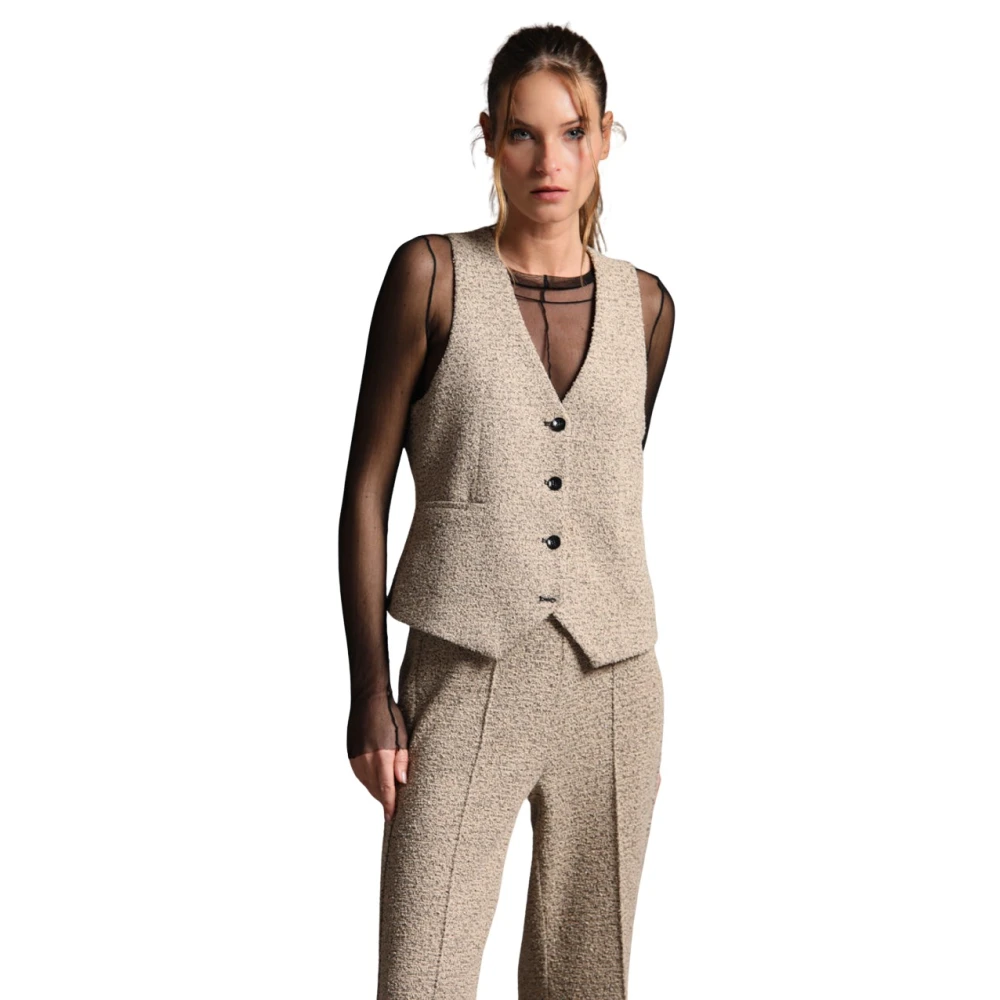 Mason's Women's Beige Waistcoats, L, Bouclé Jersey Gilet In