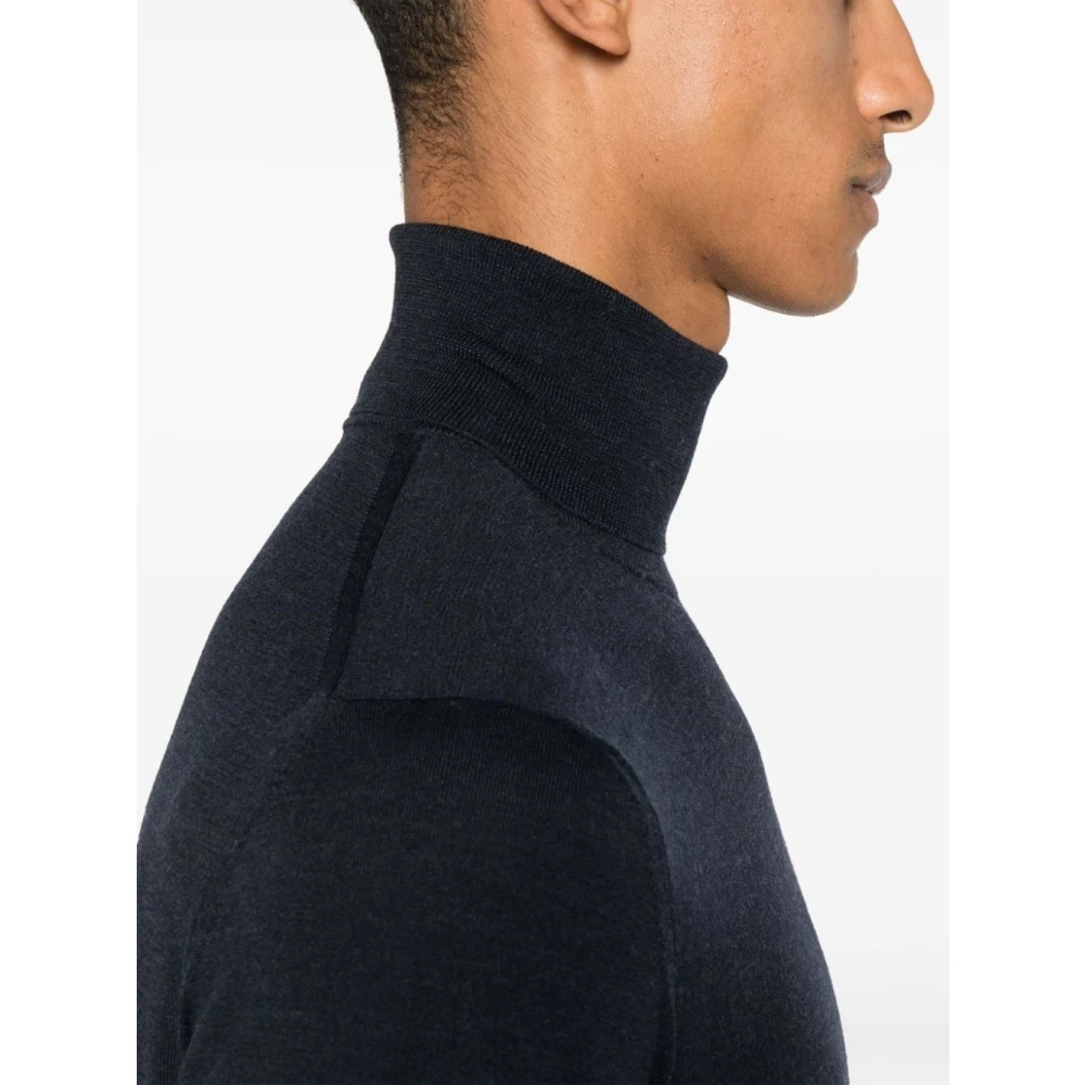 Zanone Blauwe Wollen Blend Rolnek Trui Blue Heren