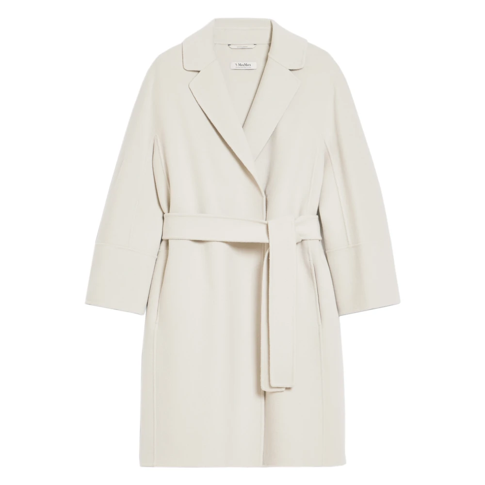 Max Mara Studio Met de hand genaaide wollen jas met brede silhouet Beige Dames