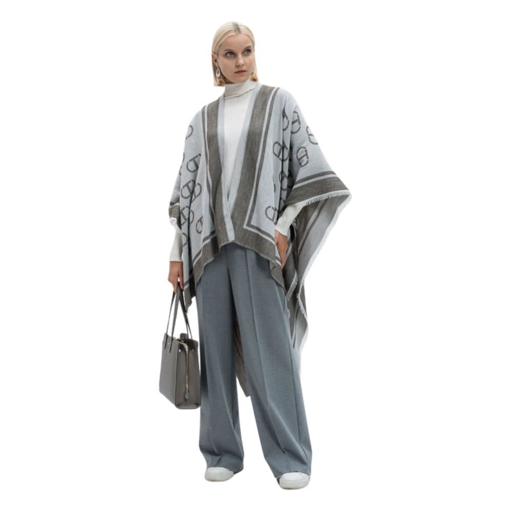 Twinset Grijze Poncho Jack met Franjes Gray Dames
