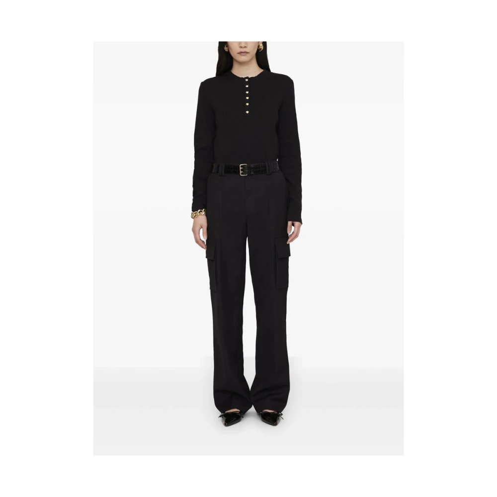 Anine Bing Zwarte Knoop Crew Neck Sweater Black Dames