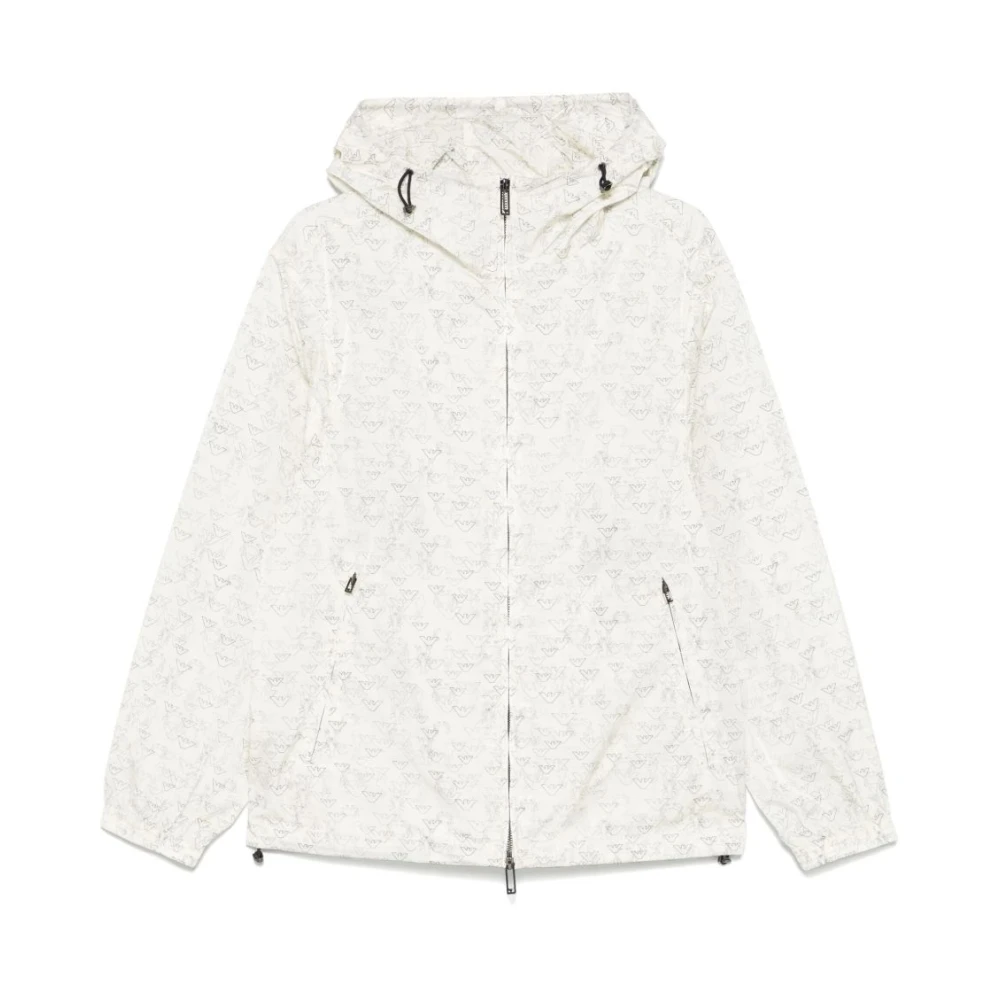 Emporio Armani Men's White Zip-Front Hooded Coat - Light Jackets - 2XL - Jackets