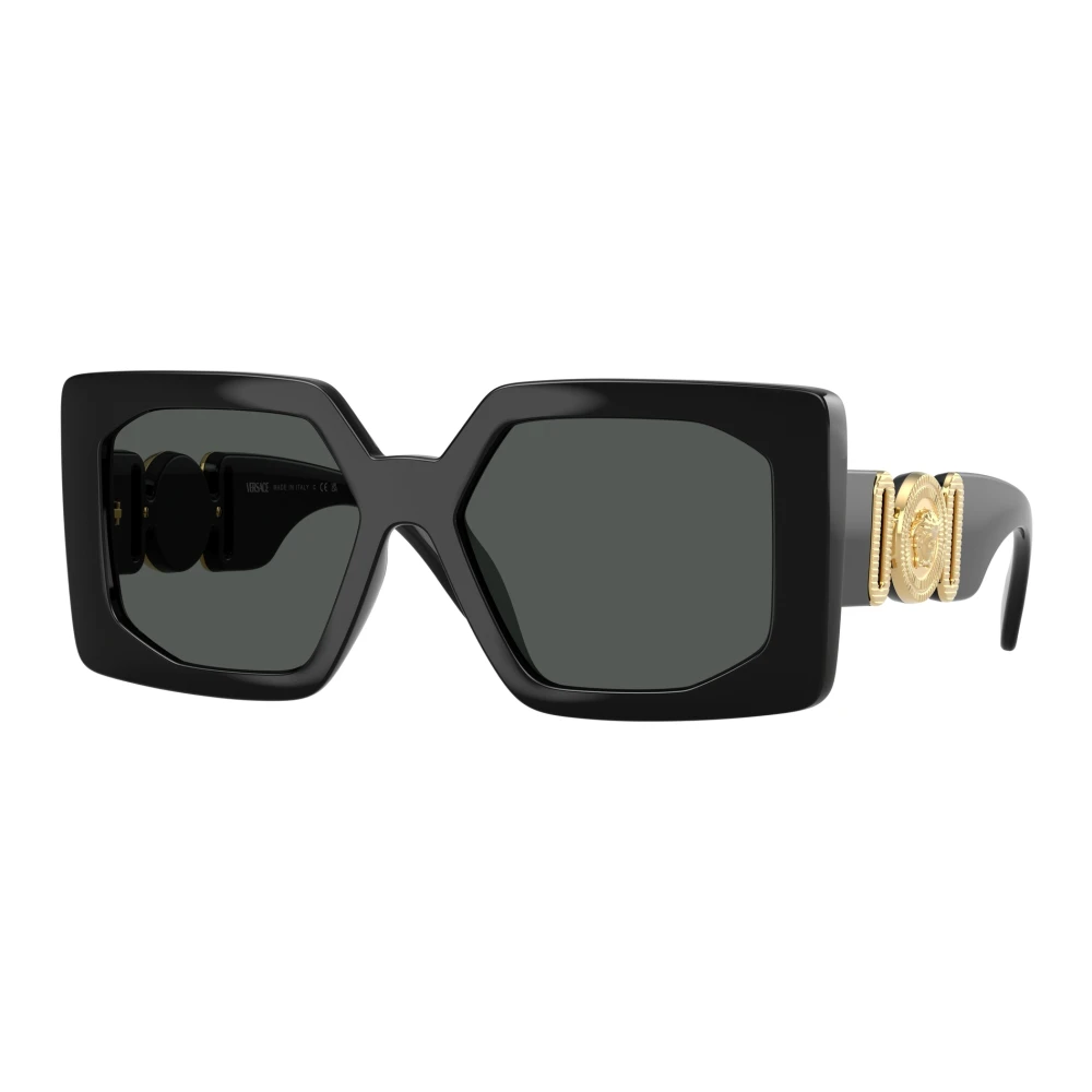 VERSACE Square Sunglasses- Black With Branded Arm Detail, Black, Women - Image 5