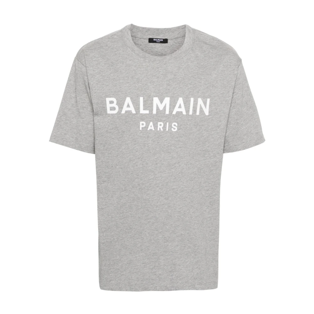 Balmain Logo Print Crew Neck T-shirts en Polos Gray Heren