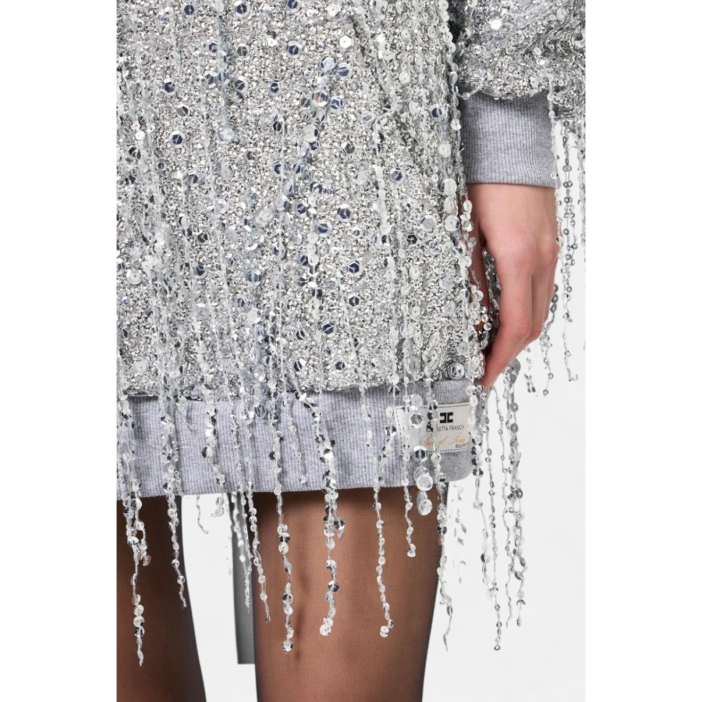 Elisabetta Franchi Geborduurde Mini Jurk met Pailletten Franjes Gray Dames