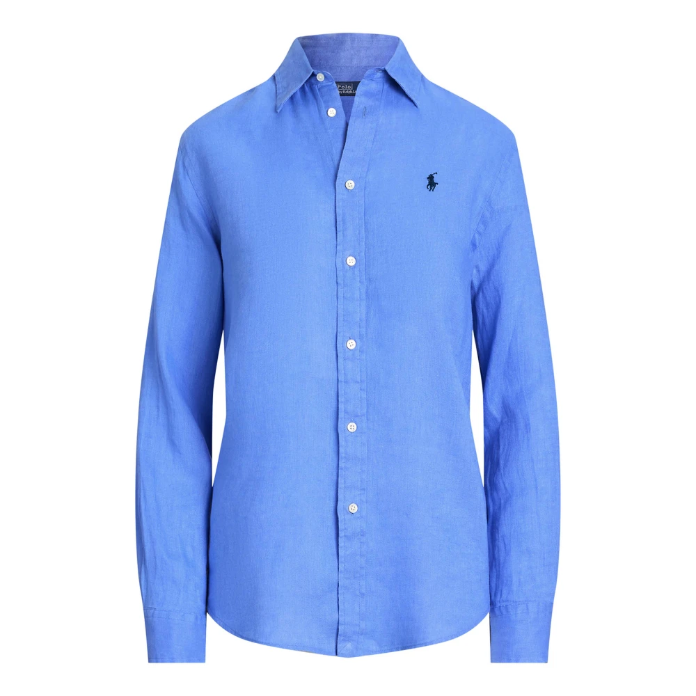 Polo Ralph Lauren Heldere Blauwe Linnen Shirt Elegante Pony Borduurwerk Blue Dames