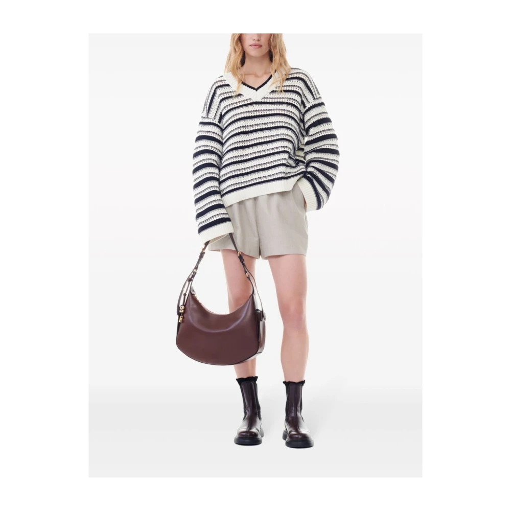 Ganni Gestreepte Katoenen V-Hals Trui Multicolor Dames