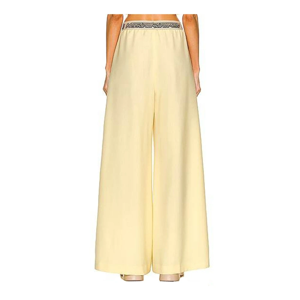 Stella Mccartney Logo Wol Wijde Pijp Broek Yellow Dames