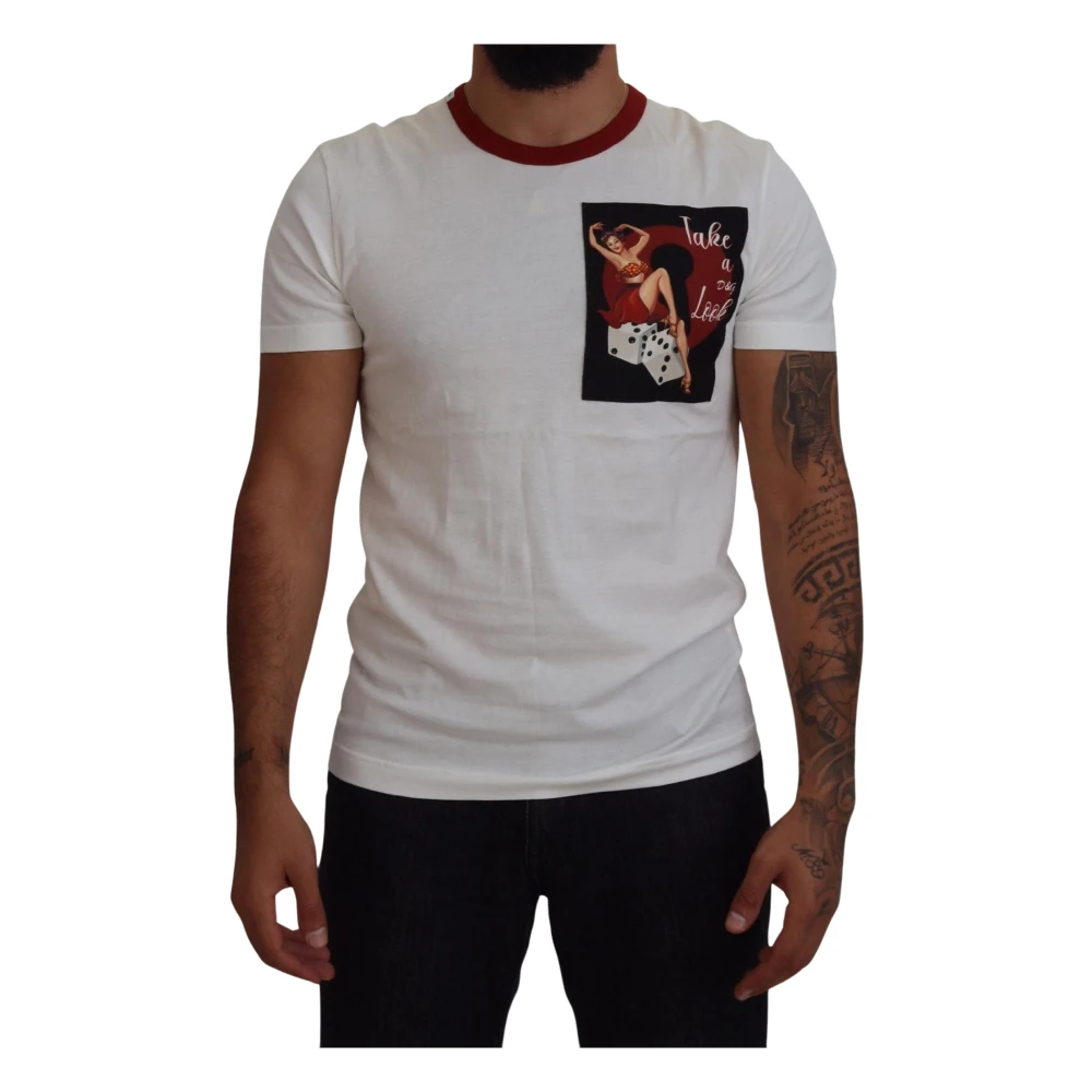 Dolce & Gabbana Men's White Cotton Logo Print Crewneck T-Shirt