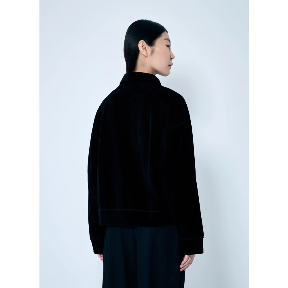 Ganni Velours Drop-Shoulder Poloshirt Black Dames