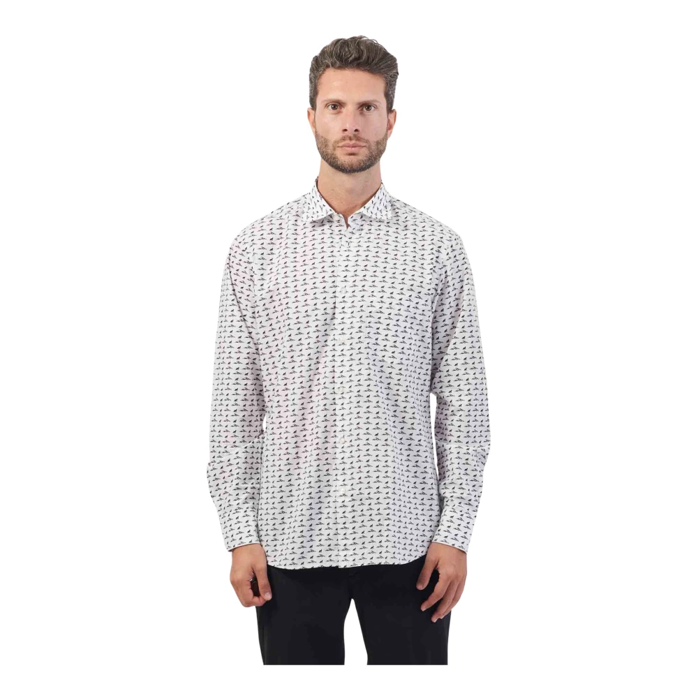Hugo Boss Witte Katoenen Klassieke Overhemd met All-Over Print White Heren