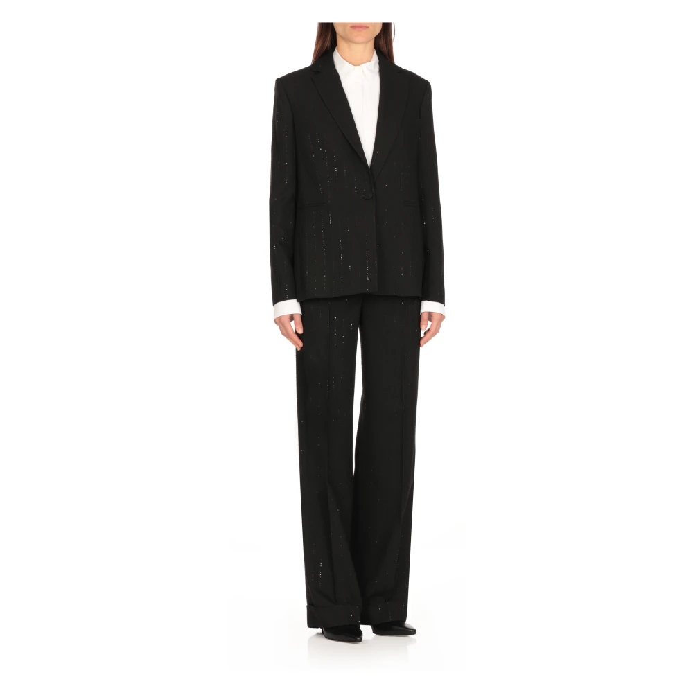 Antonelli Firenze Zwarte Wollen Blend Pailletten Blazer Black Dames