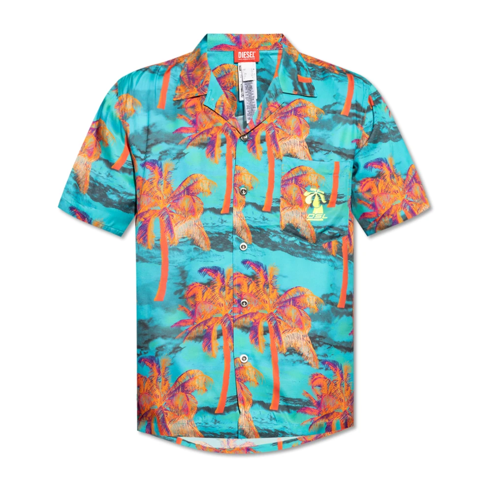 Diesel Palm Print Cuban Collar Shirt Multicolor Heren