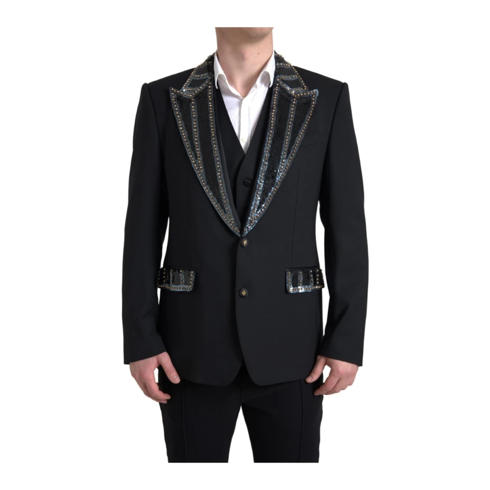 Dolce & Gabbana Men's Black Blazers, 2XL, Luxury Wool Two-Piece Suit