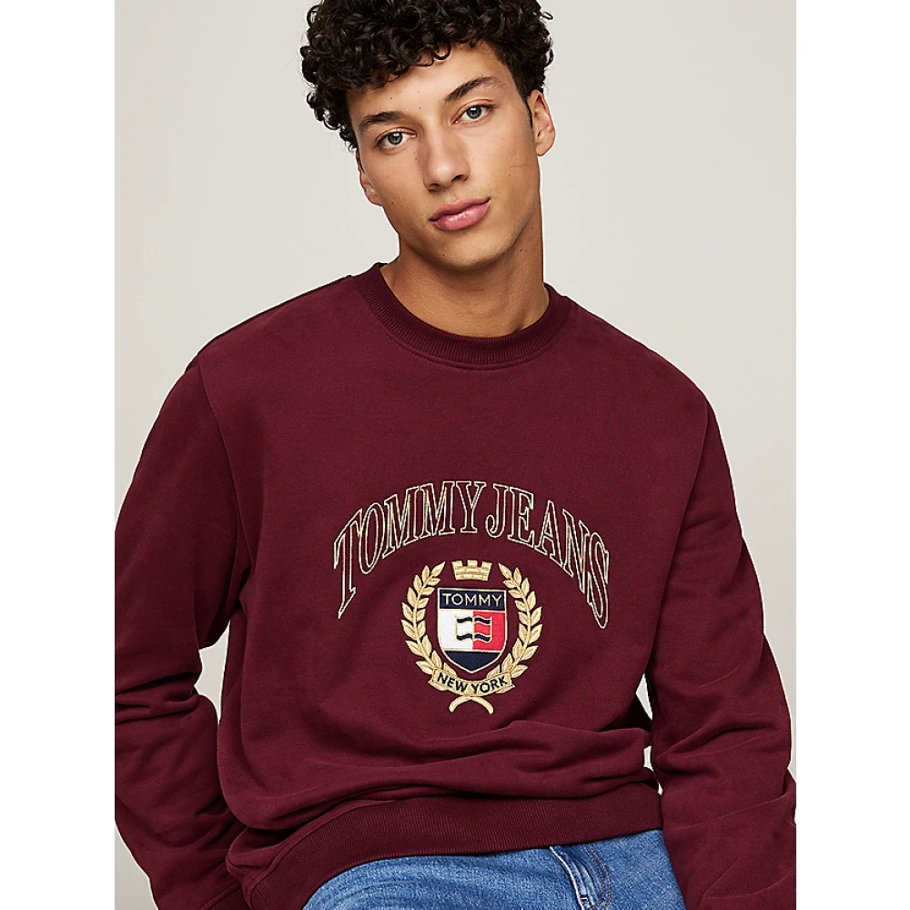 Tommy Jeans Katoenen Crewneck Sweater met Geborduurd Embleem Brown Heren