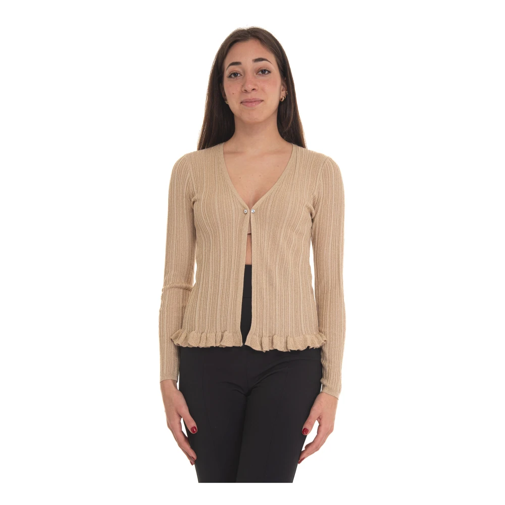 Liu Jo V-hals Gebreide Vest met Lurex Details Beige Dames