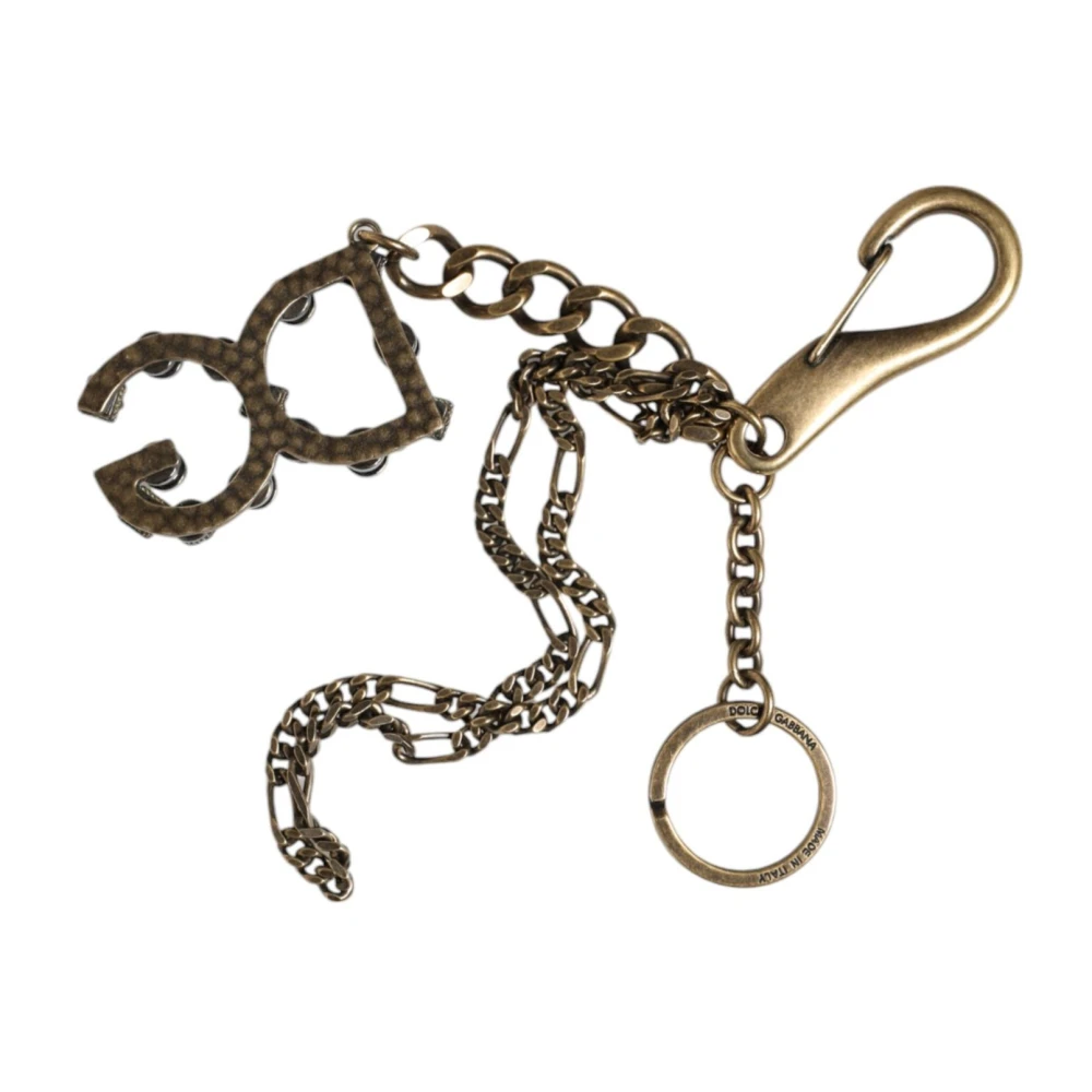 Dolce & Gabbana Kristalversierde Metalen Sleutelhanger met Logo Gray Dames