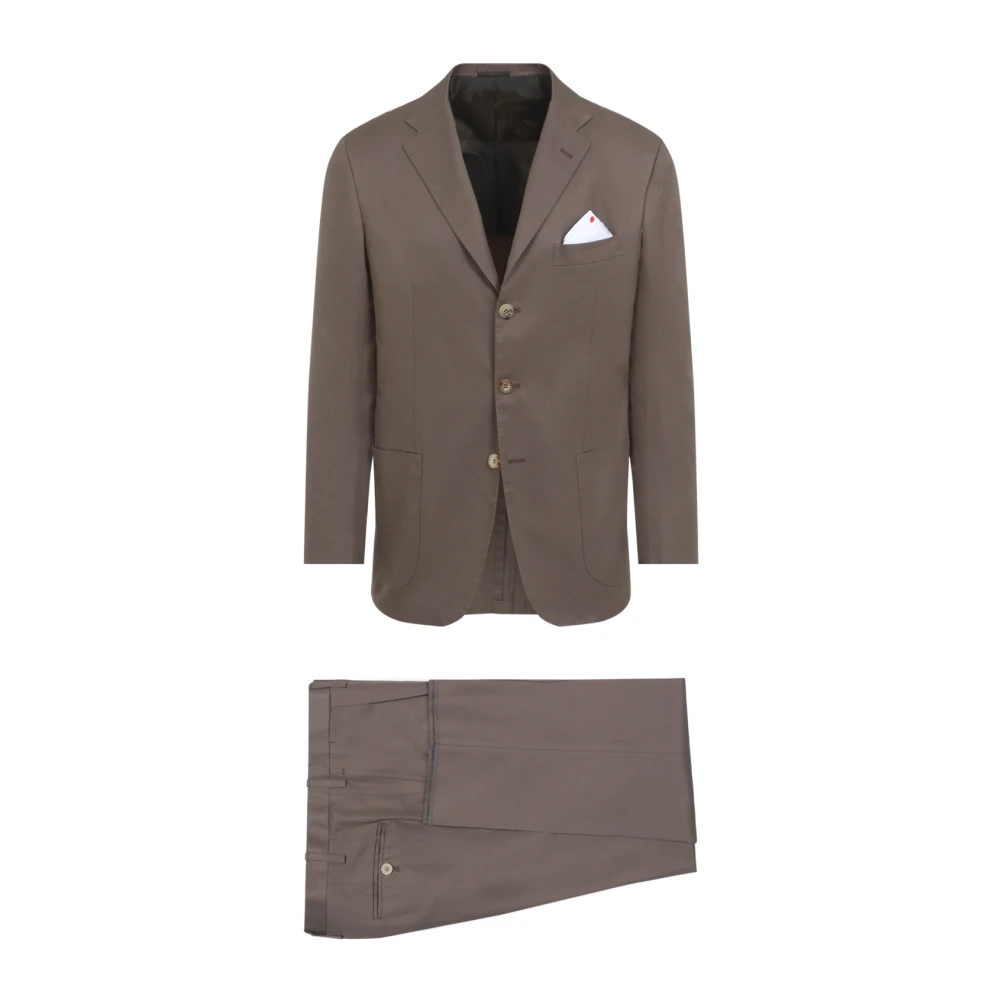 Kiton Bruin Katoenen Pak Verfijnde Stijl Brown Heren