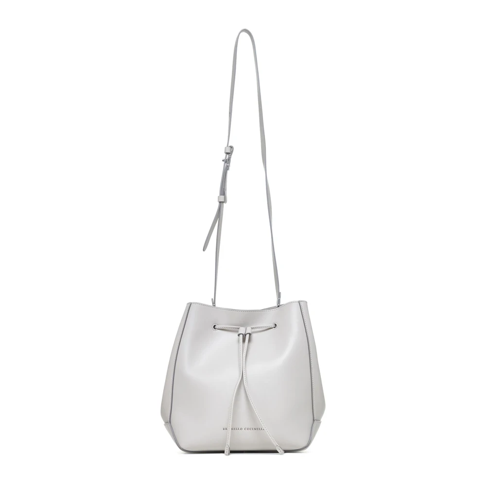BRUNELLO CUCINELLI Ecru Leren Bucket Bag met Monile Randen Beige Dames