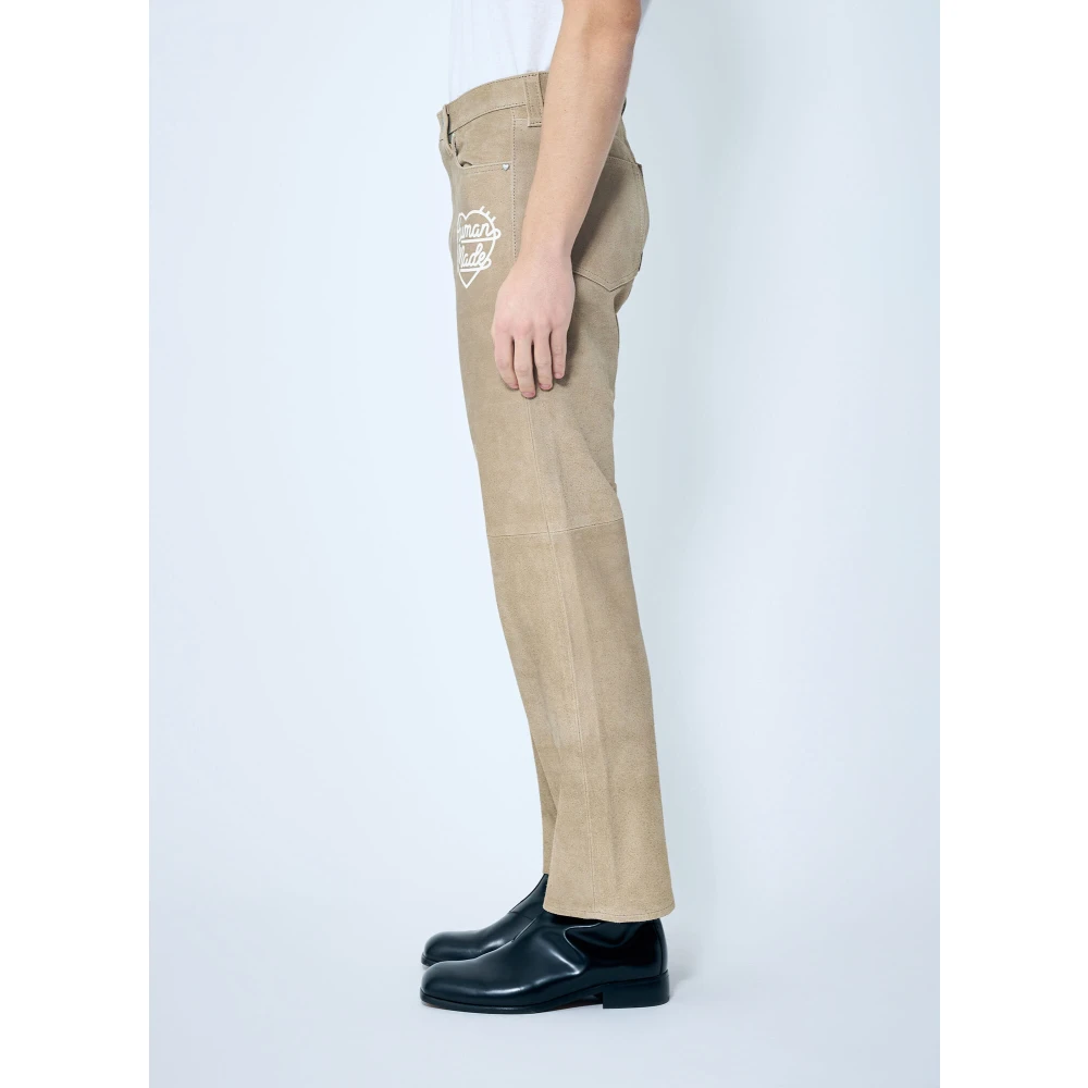 Human Made Logo Print Suède Broek Beige Heren