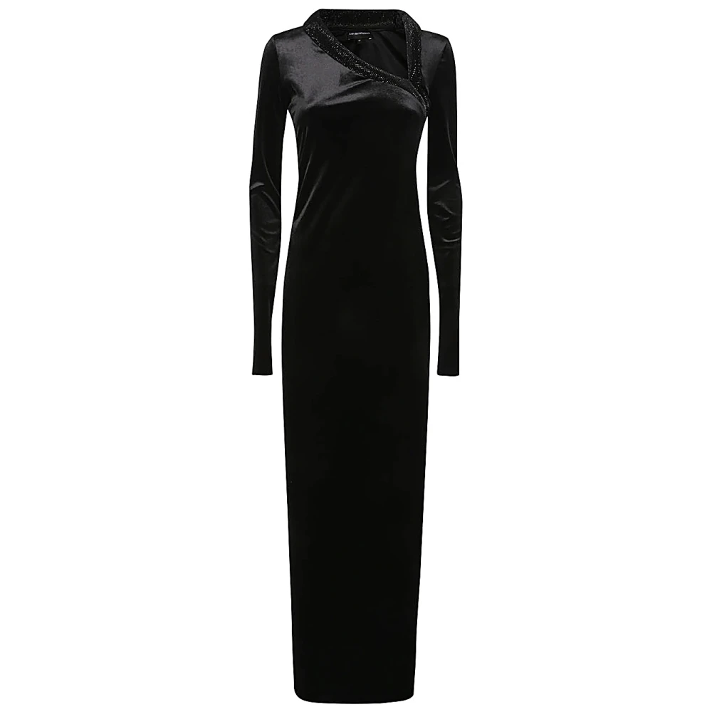 Emporio Armani Zwarte Chenille Jersey Jurk met Strass Black Dames