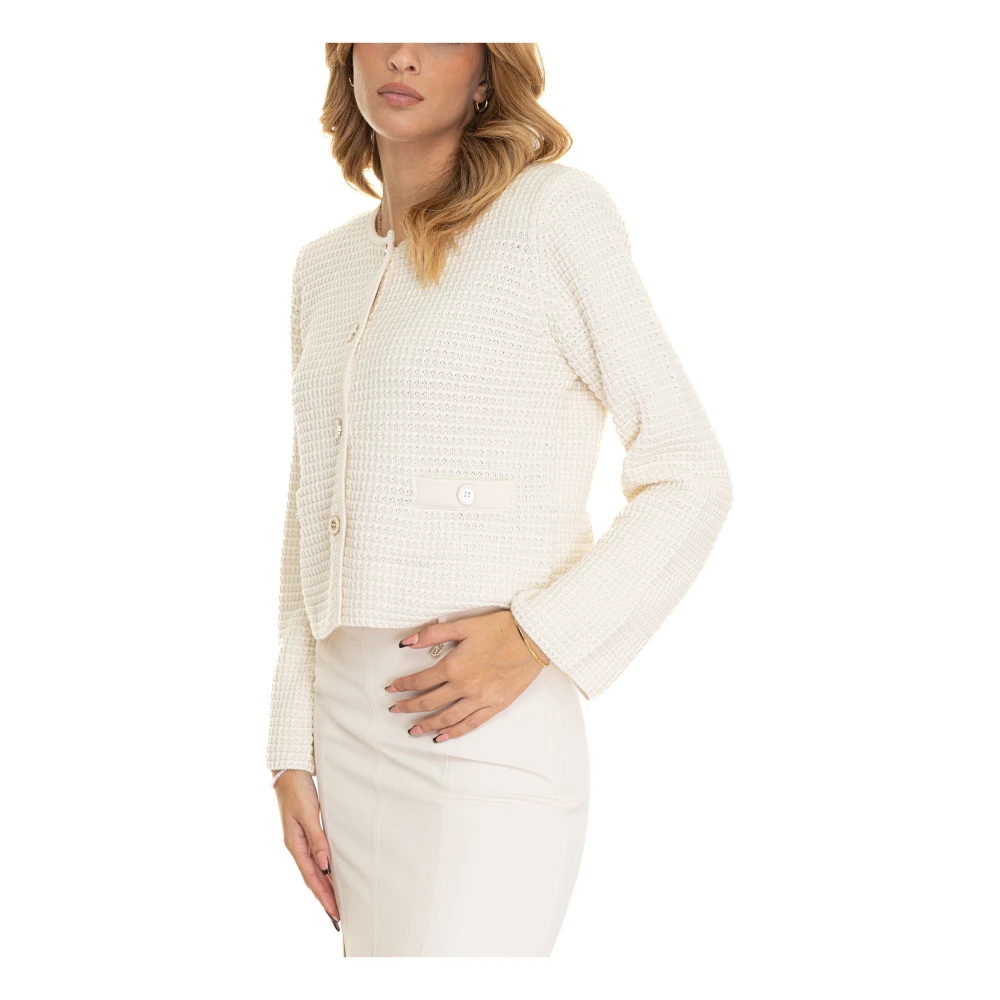 Liu Jo Chanel Stijl Jas Juweelknopen Voorzakken White Dames