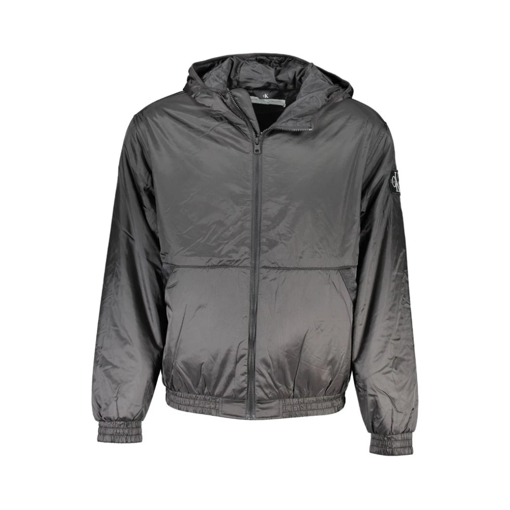 Calvin Klein Men's Black Sleek Hooded Jacket With Contrast Detail