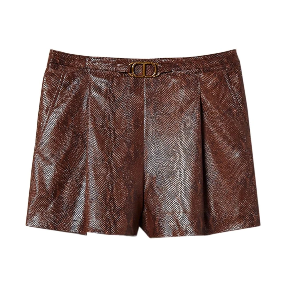 Twinset Bruine Shorts van Imitatieleer met Hagedis-Huideffect Brown Dames