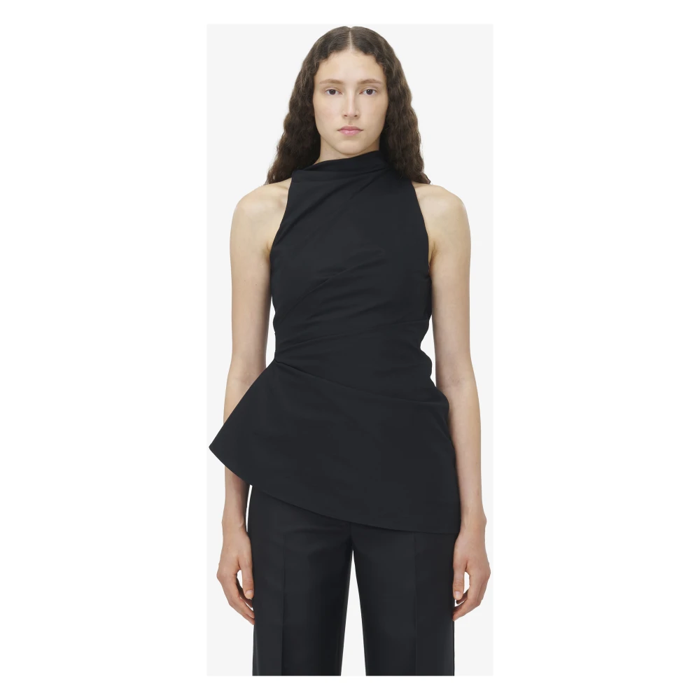 alexander mcqueen Zwarte Gerimpelde Mouwloze Top Italië Black Dames