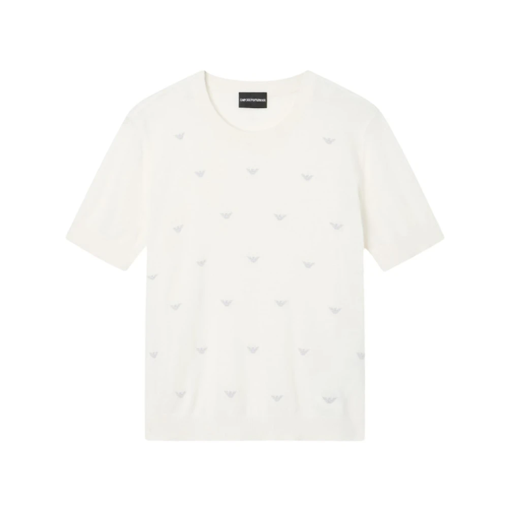 Emporio Armani Donna Bianco - Maglione Con Ricamo Micro Aquile All-Over - Knitwear - L