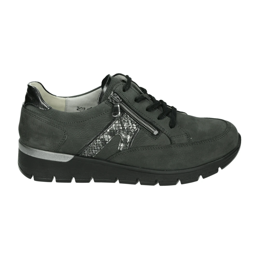 Waldläufer Sportieve Lage Schoenen Leer Nubuck Dames Schoenen Grijs