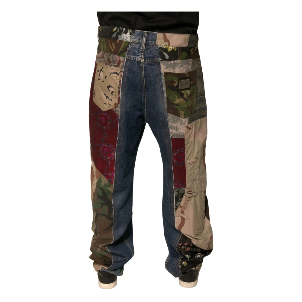 Dolce & Gabbana Patchwork Straight Denim Jeans met Logo Blue Heren