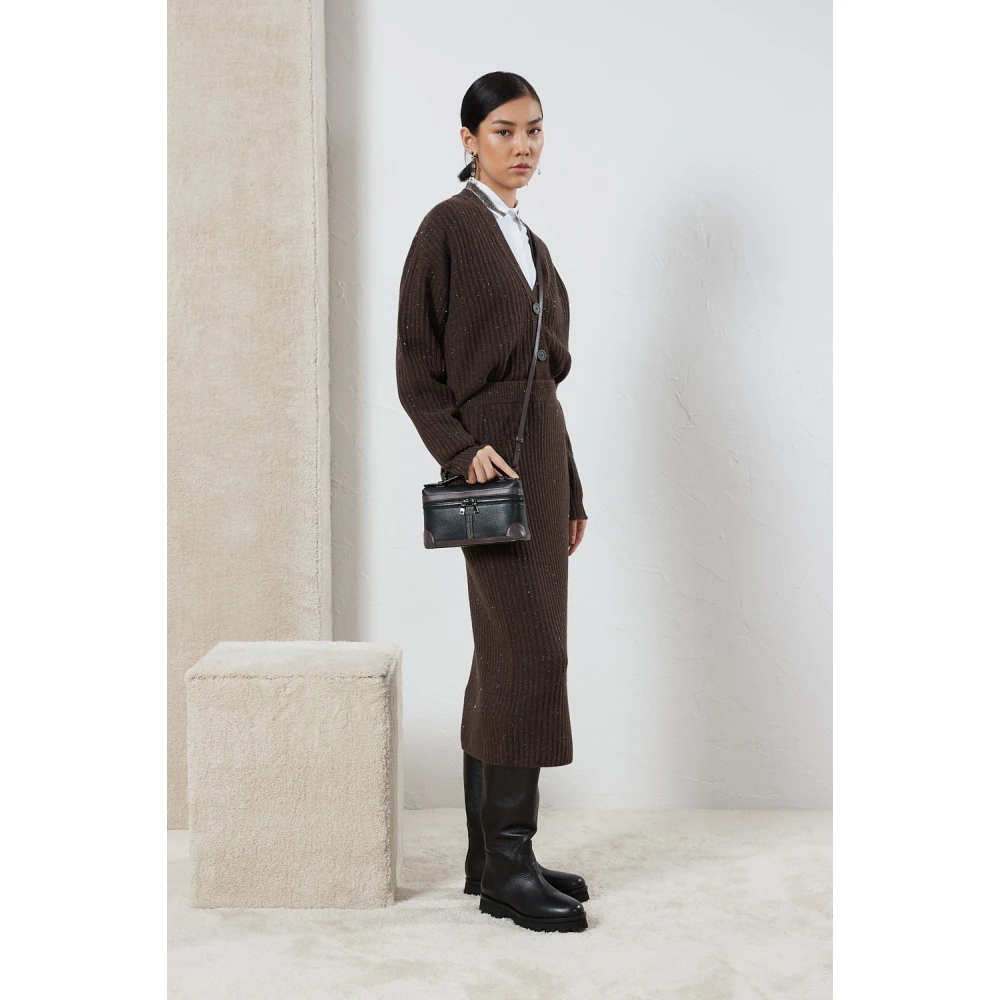 PESERICO Wol zijde kasjmier en lurex midi rok Brown Dames