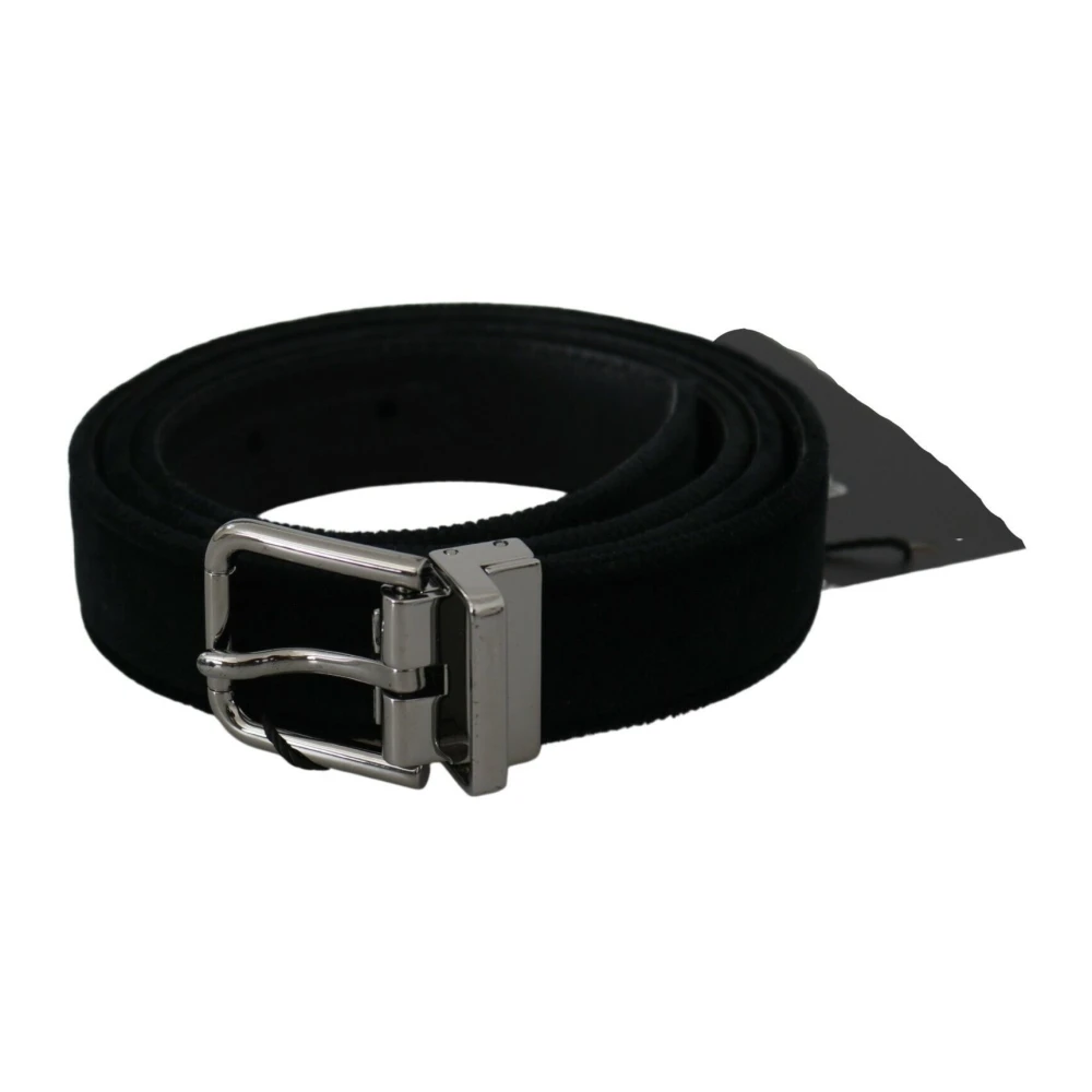 Dolce & Gabbana Luxe Zwarte Leren Riem met Fluweel Interieur Black Heren