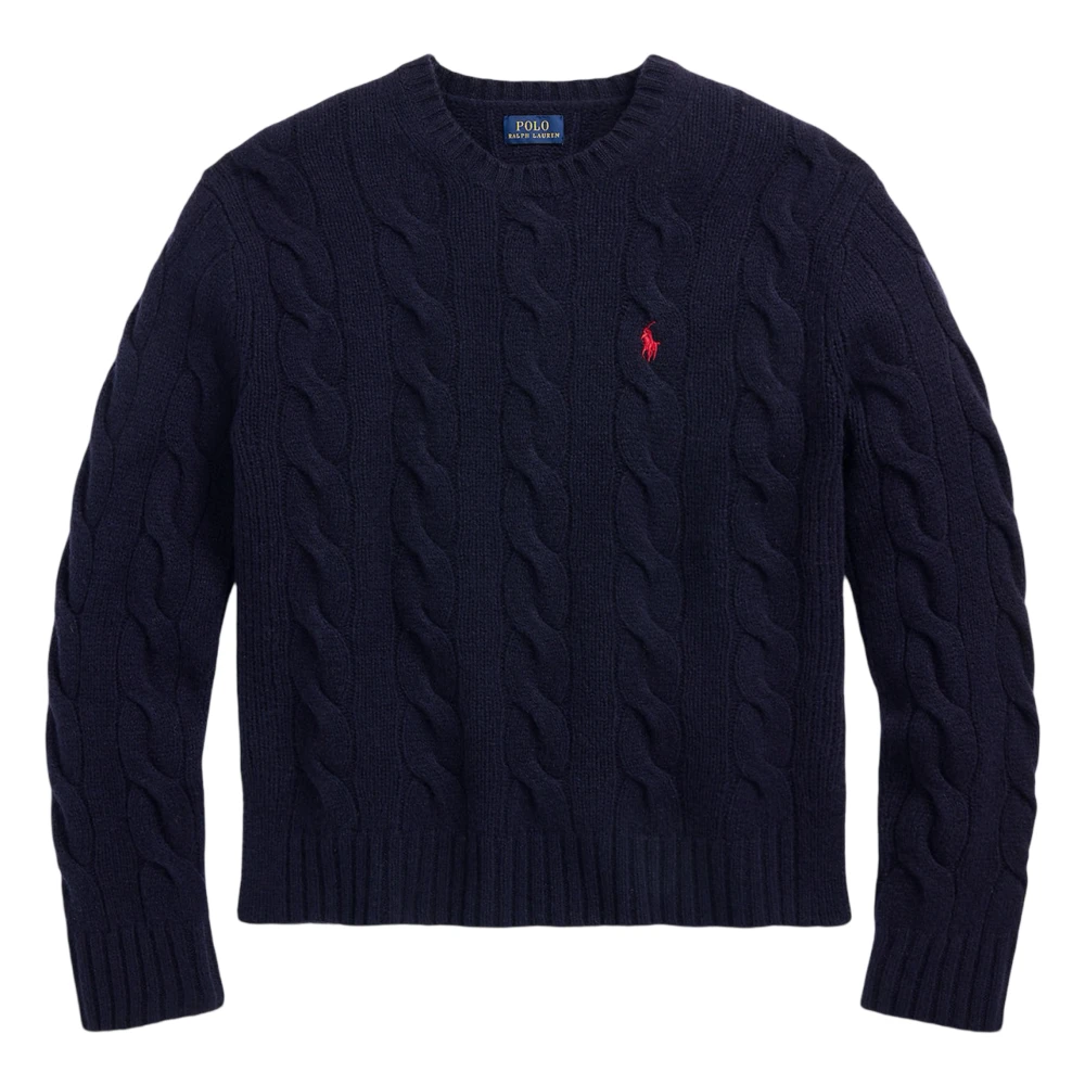 Polo Ralph Lauren Navy Blue Klassieke Kabel Gebreide Trui Blue Dames