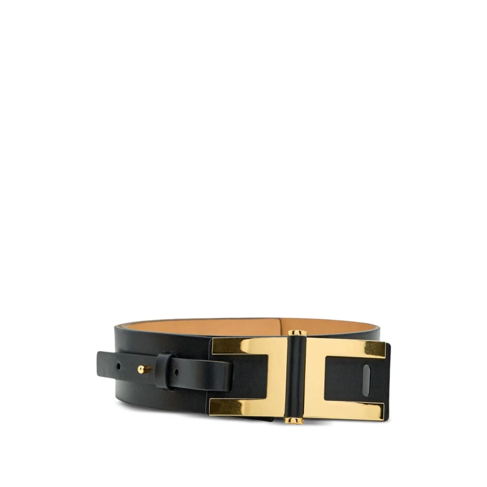 Elisabetta Franchi Black Belts, Female, M, Leather Belt With Logo Detail