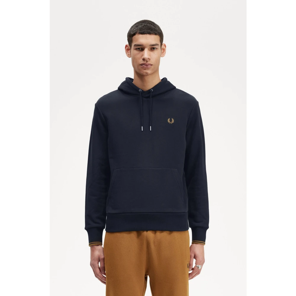 Fred Perry Hoodie met krullende zoom en dubbele streep Blue Heren