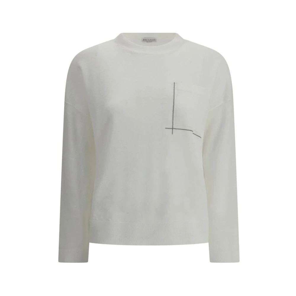 BRUNELLO CUCINELLI Trui met juweelversierde zak White Dames