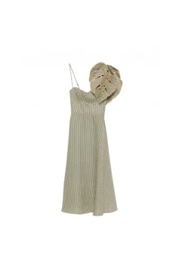 Striped Monstera Leaf Midi Dress