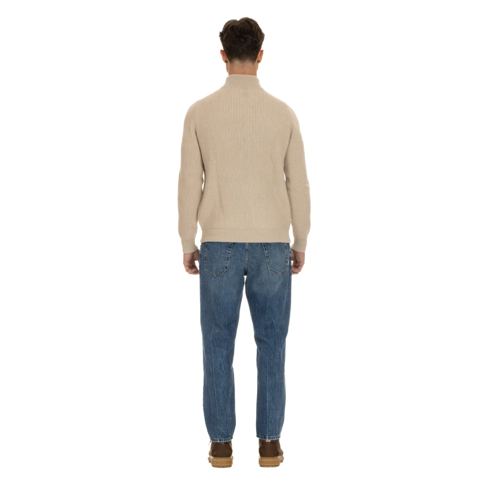 Moorer Kasjmier Zip Trui Ivoor Beige Heren