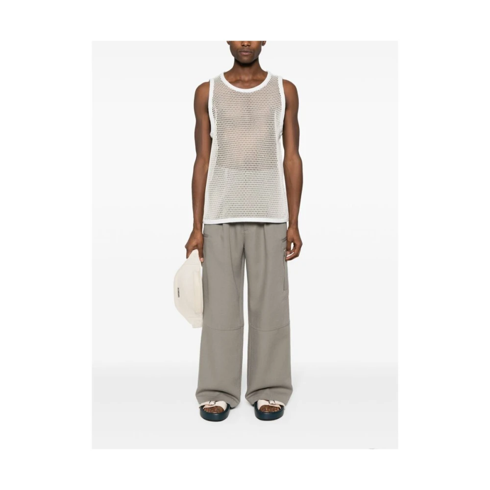 Jil Sander Mouwloos T-shirt met Contrasterende Leren Afwerking White Heren