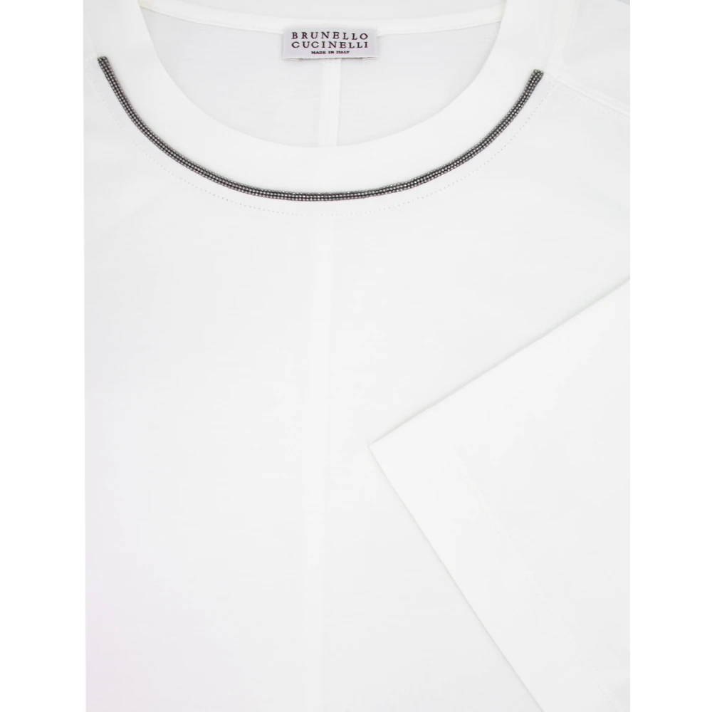 BRUNELLO CUCINELLI Katoenen T-shirt met Geborduurde Halslijn White Dames