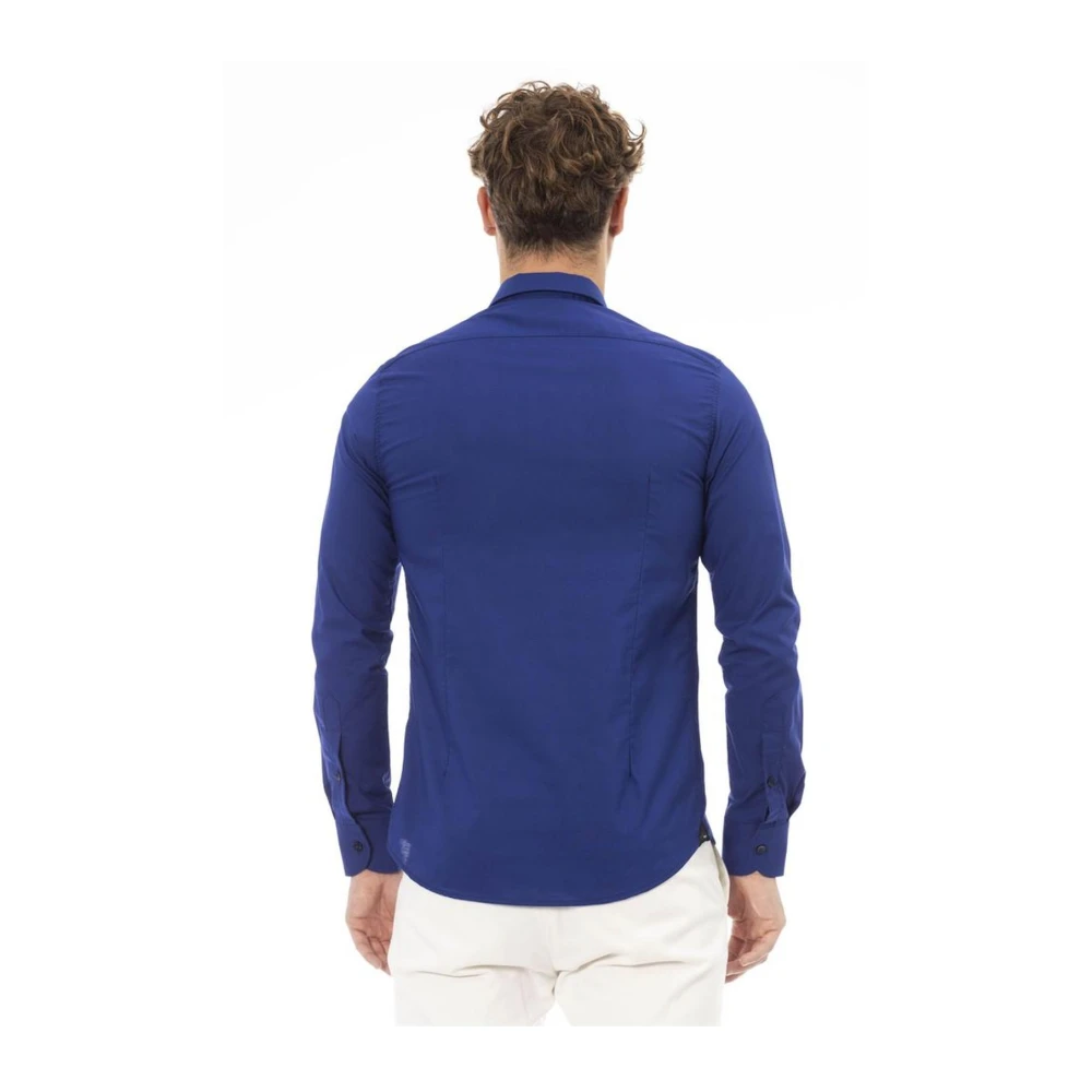 Baldinini Blauw polyester overhemd met Italiaanse kraag Blue Heren