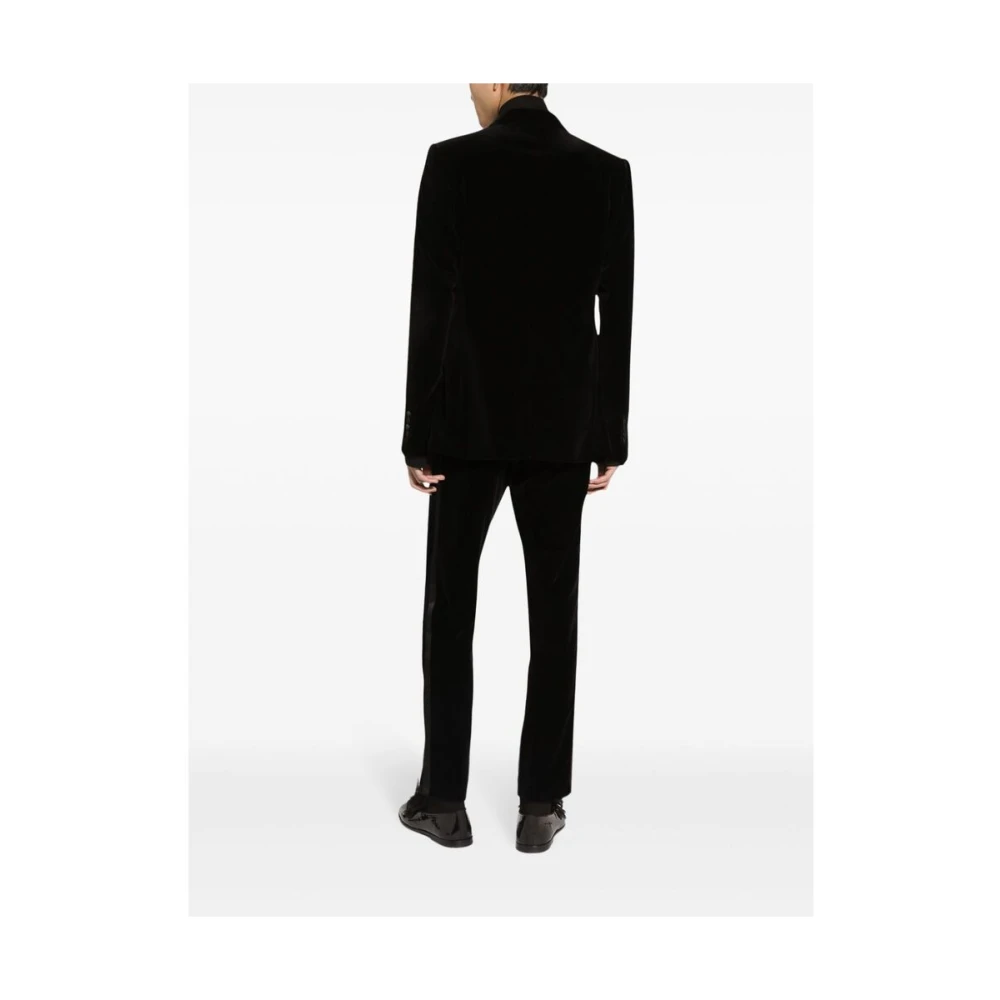 Dolce & Gabbana Zwarte Katoen-Zijde Rechte Pijp Broek Black Heren
