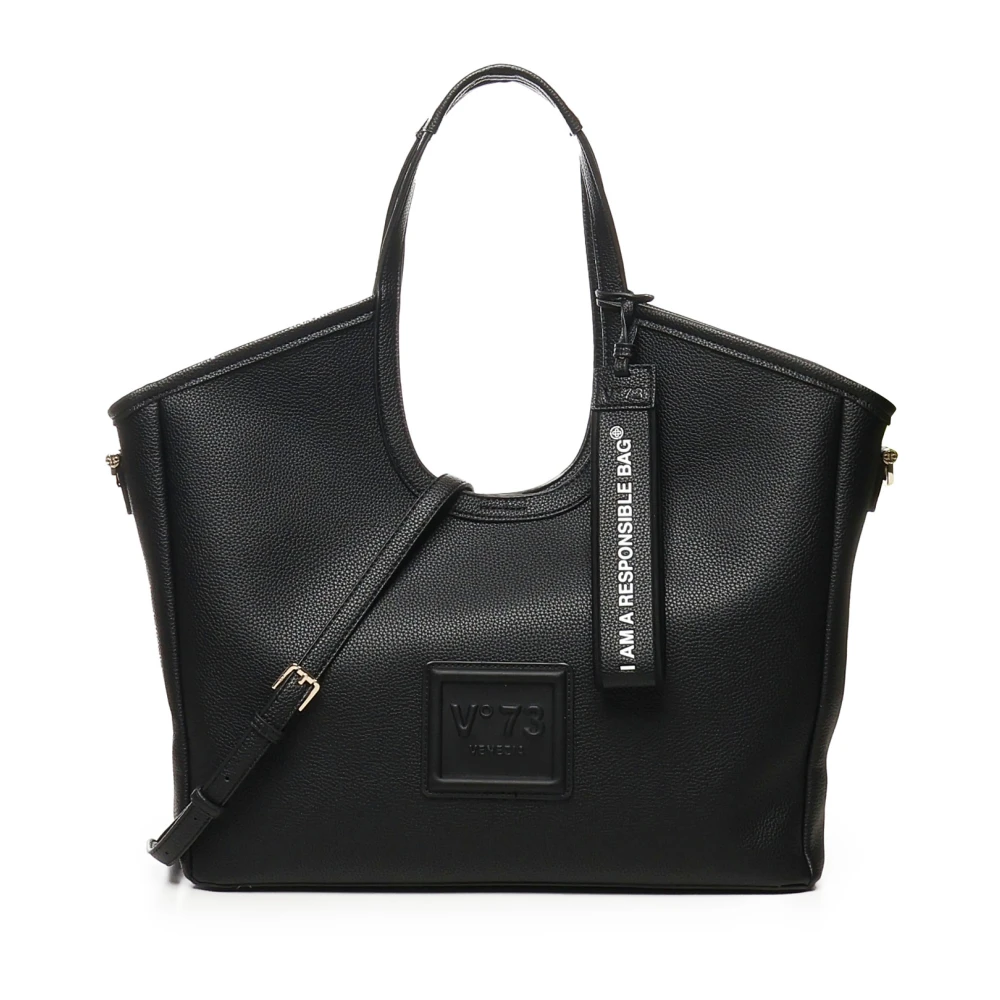 V73 Zwarte Tote Tas met Slogan Lint Black Dames