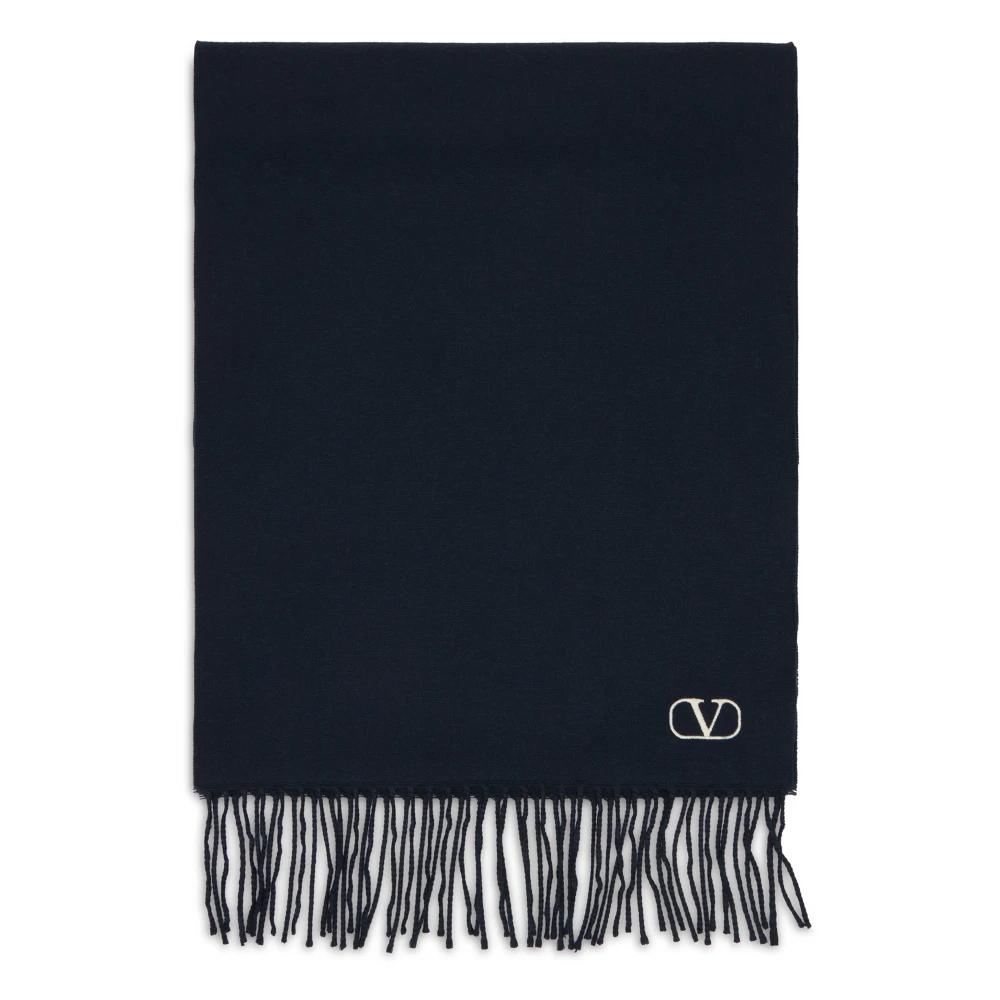 Valentino Garavani Scarf With Fringes - Male - Winter Scarves - Blue - One Size - Accessories