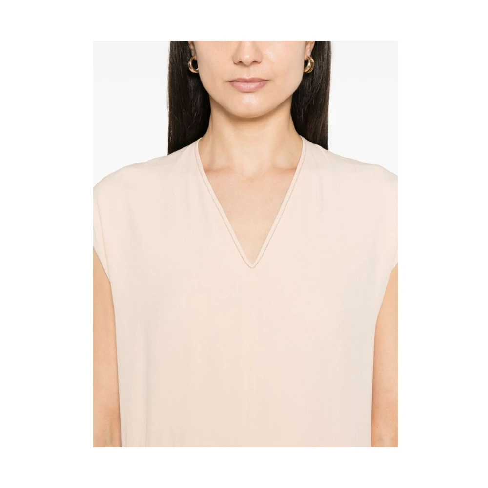 Fabiana Filippi Zalmroze V-hals Jurk met Kralenrand Pink Dames