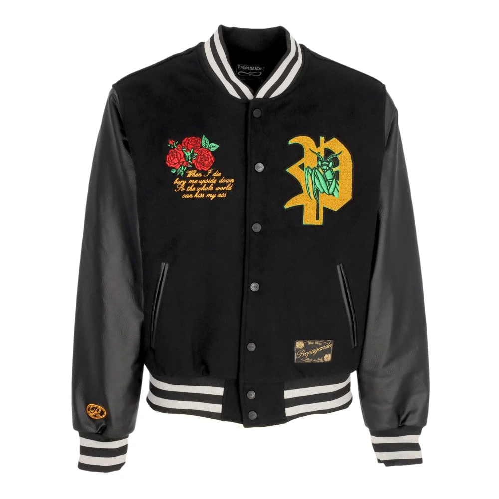 Propaganda Varsity Jacket met Eco-Leren Mouwen Black Heren